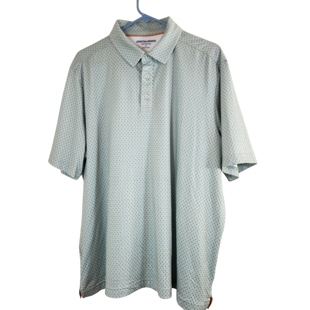 Johnston & Murphy Performance Mens XL Polo Shirt Green Golf Flag AOP Print Top